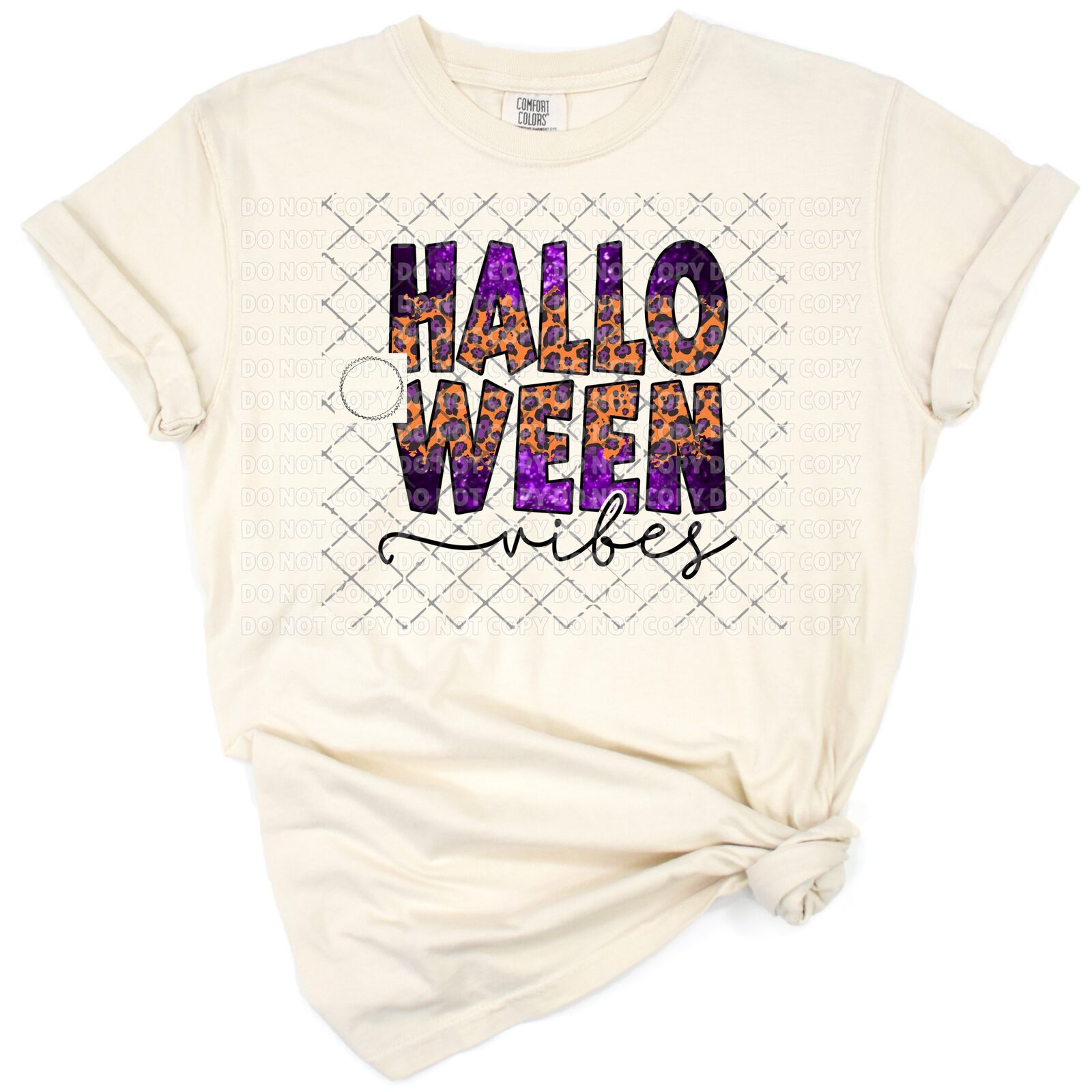 Leopard print pumpkin with Halloween vibes text in a retro style.