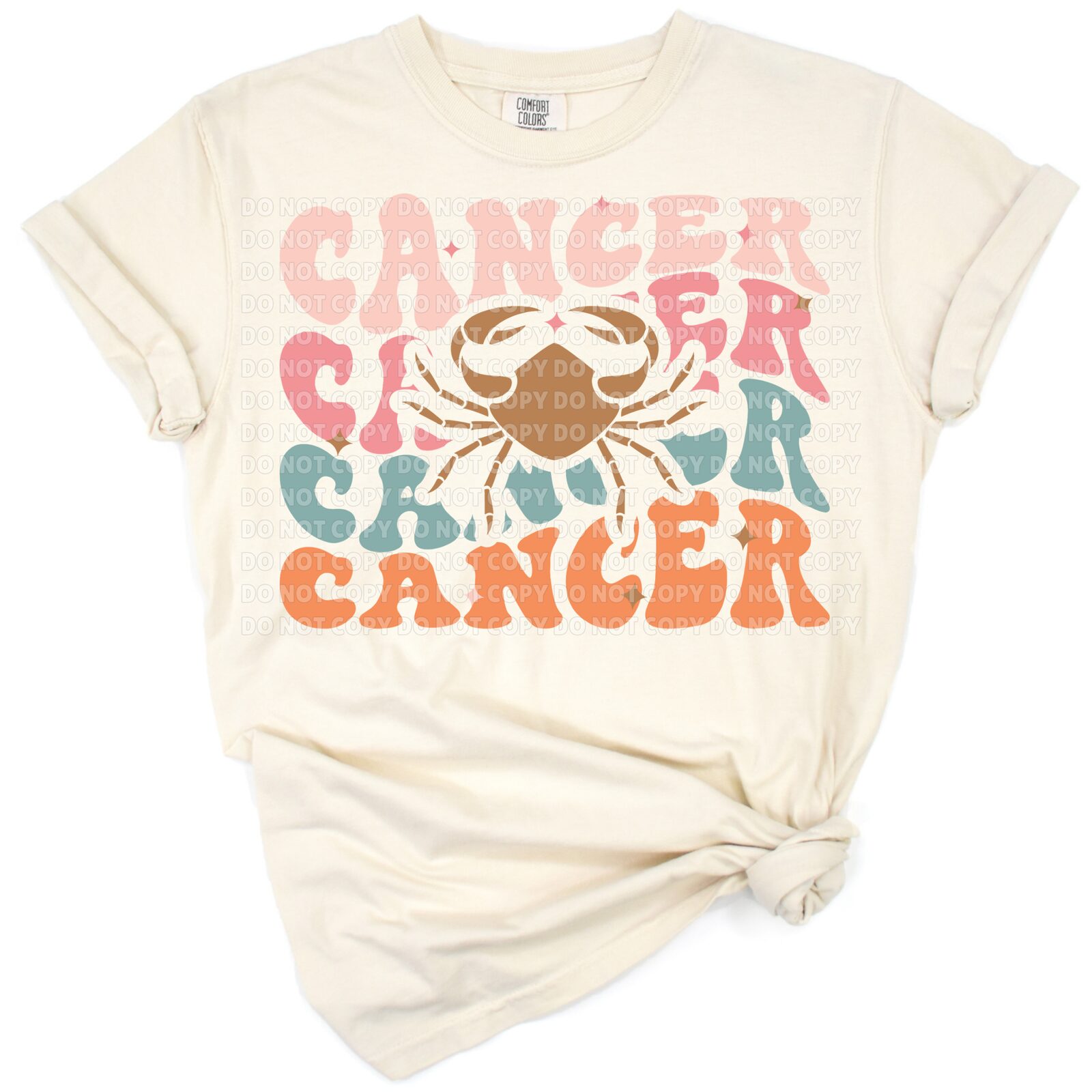 Retro western style illustration of the Cancer zodiac sign with decorative details.