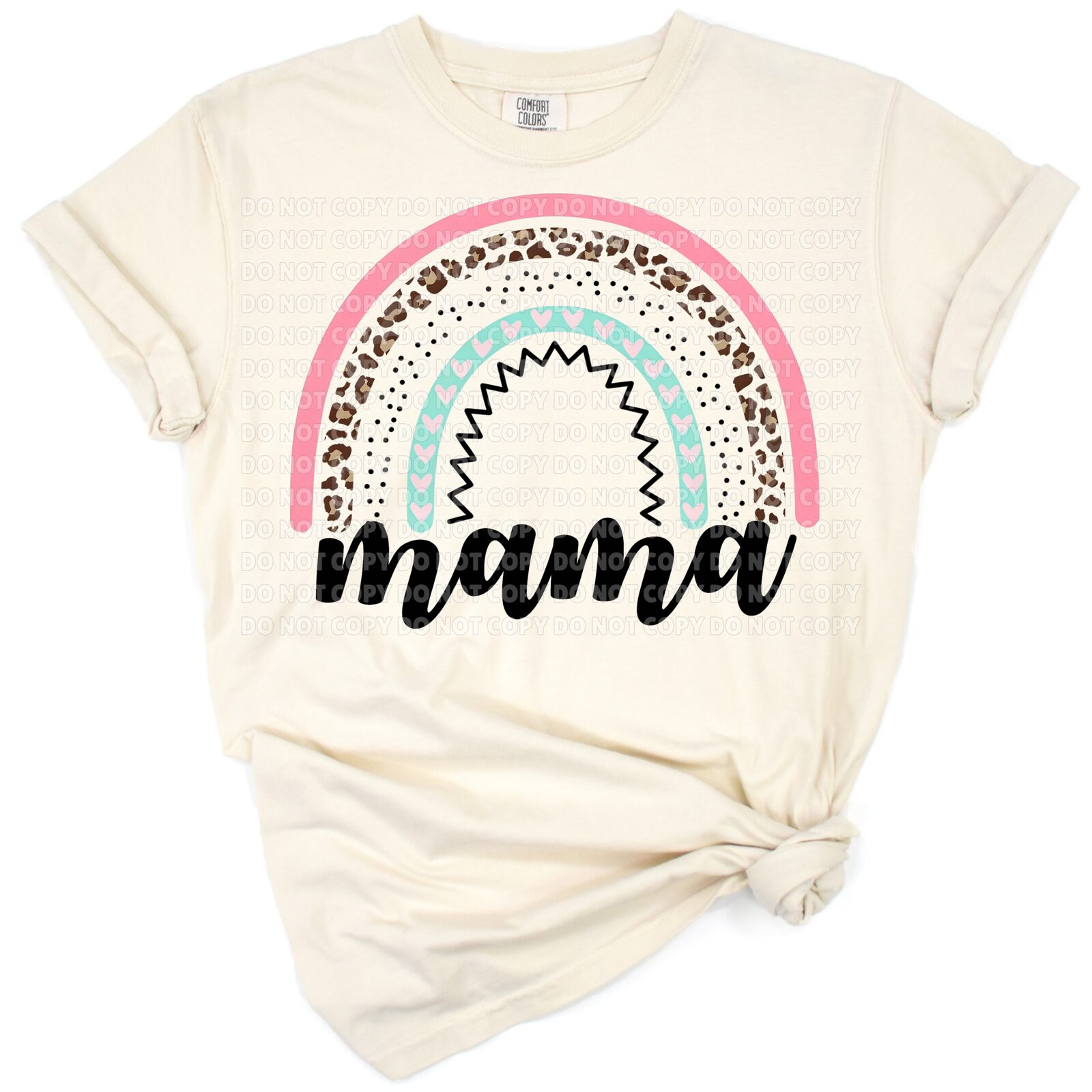 A watercolor rainbow heart with pale teal and rose-pink tones, featuring cute floral details.