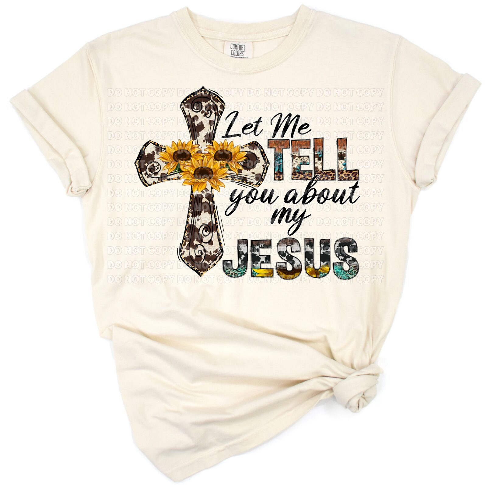 A Western-style cowhide cross decorated with sunflowers and rustic accents.