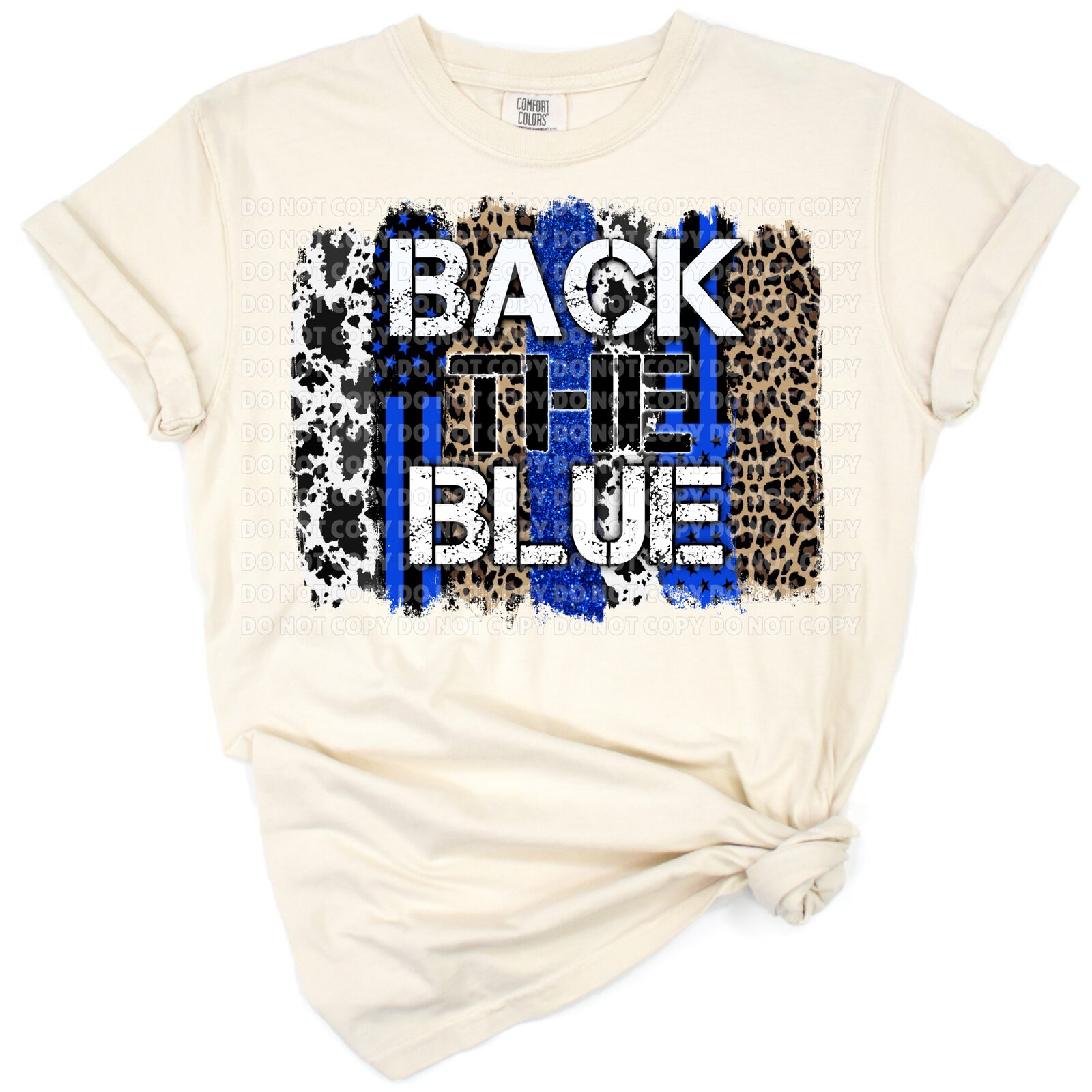 Brushstroke artwork with blue accents, western motif, and American flag design.