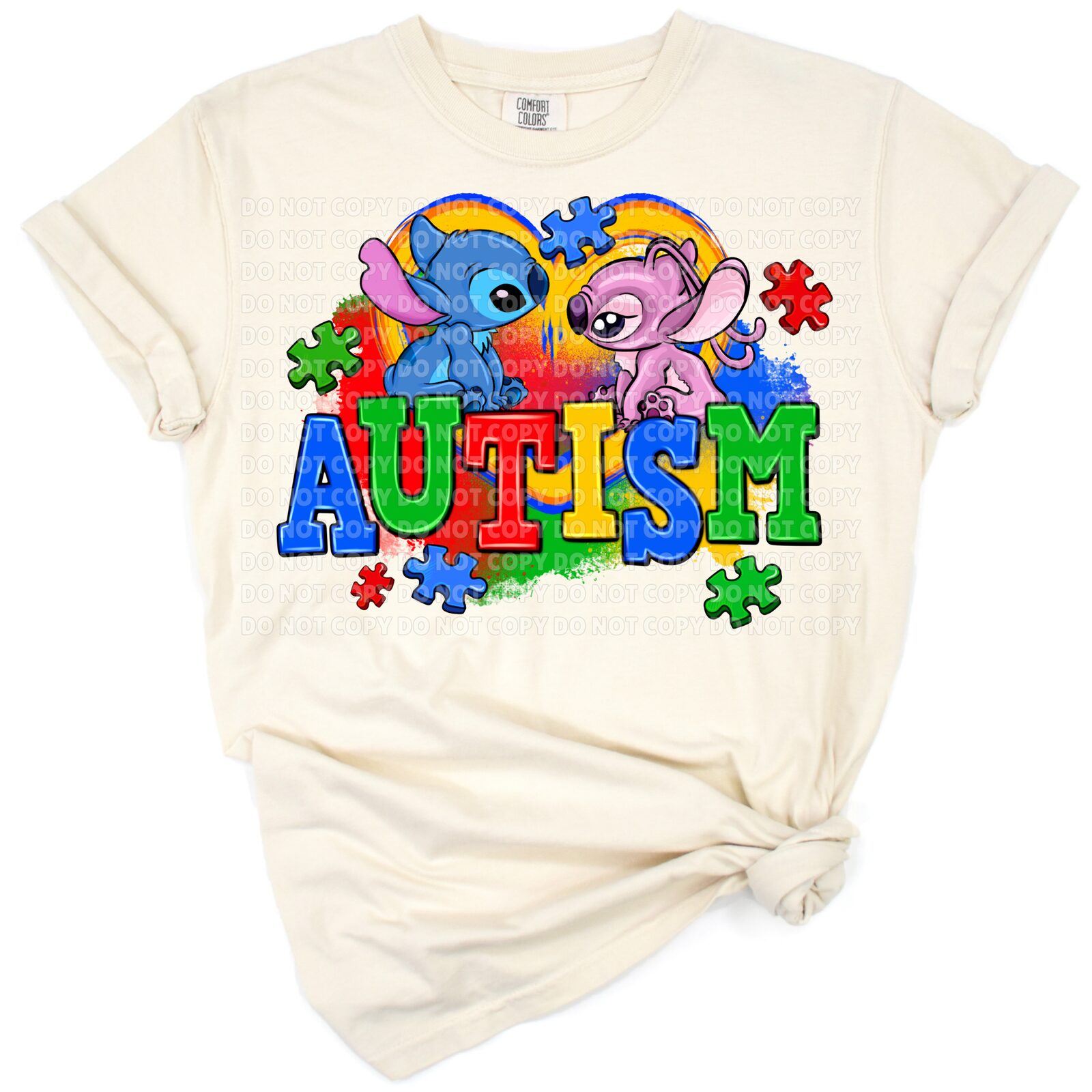Hand drawn blue character with autism awareness symbols and positive message.