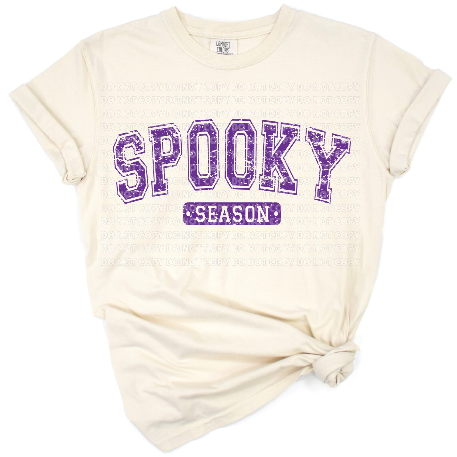 A retro varsity style Halloween design with playful spooky elements and bold lettering.