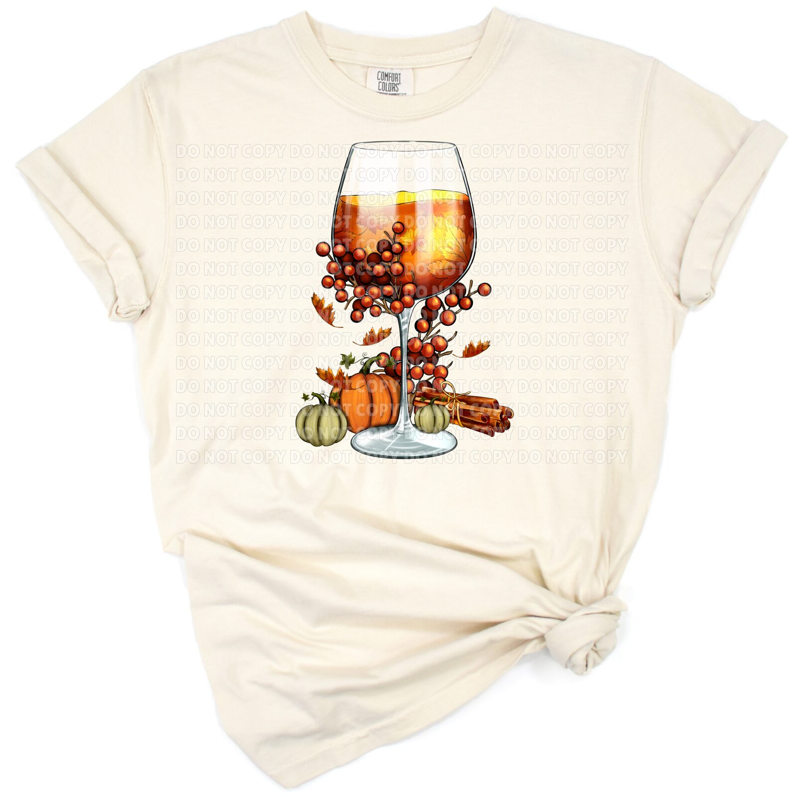 A festive wine glass with autumn accents and Thanksgiving-themed details.