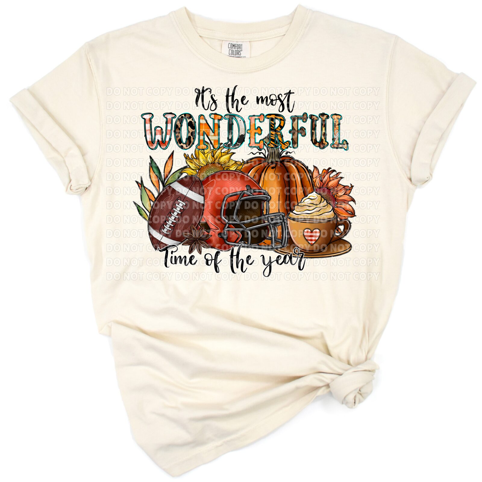 A whimsical design with a football, pumpkins, and leopard print accents in an autumn theme.