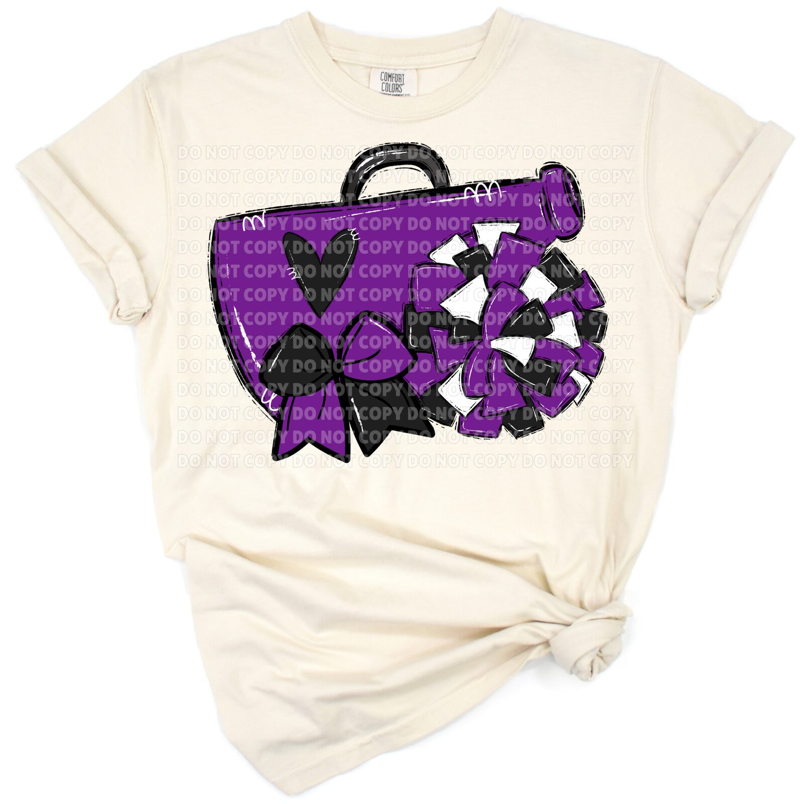 A bold cheerleading artwork with purple and black colors and grunge effects.