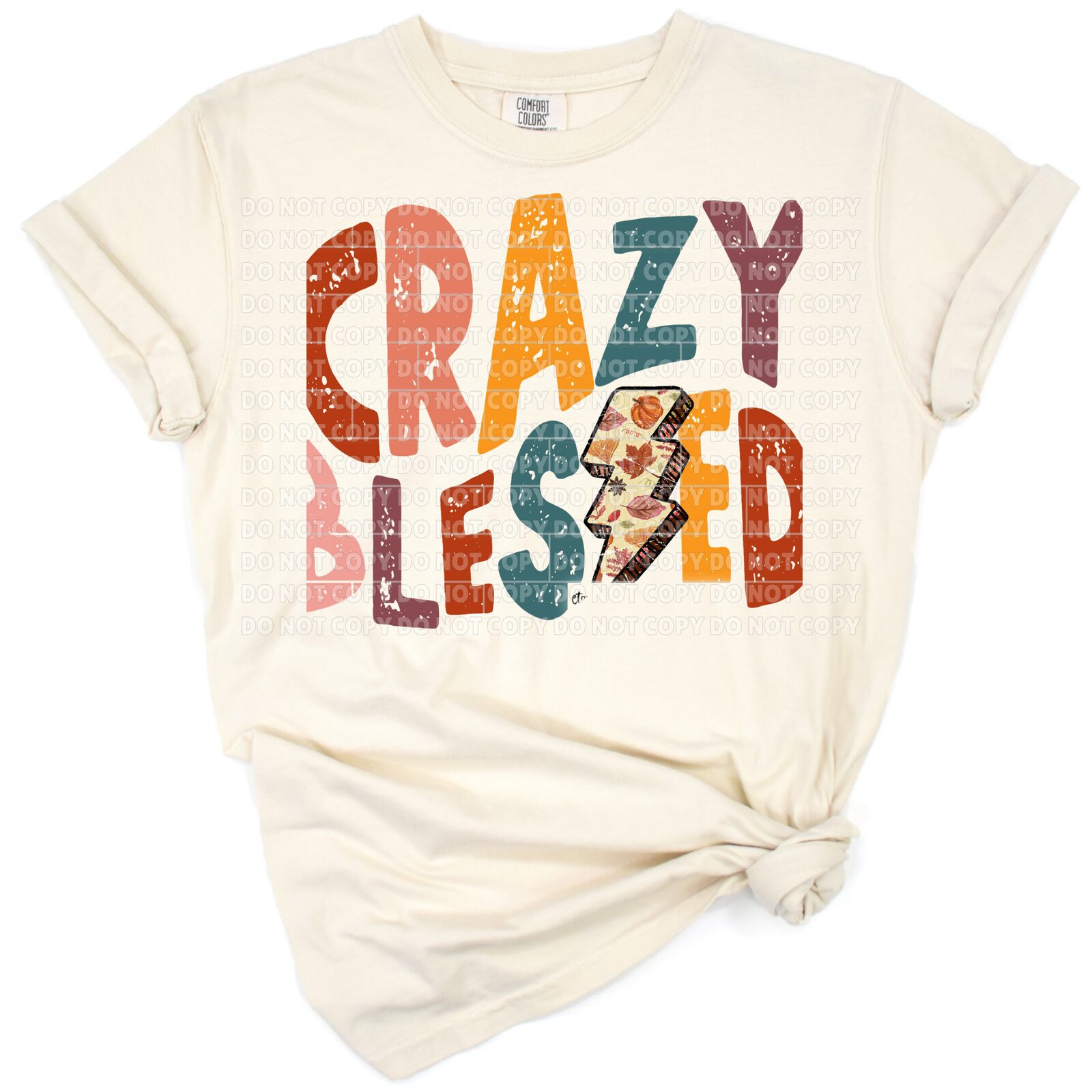 Retro crazy blessed phrase in leopard print with autumn leaves and fall colors.