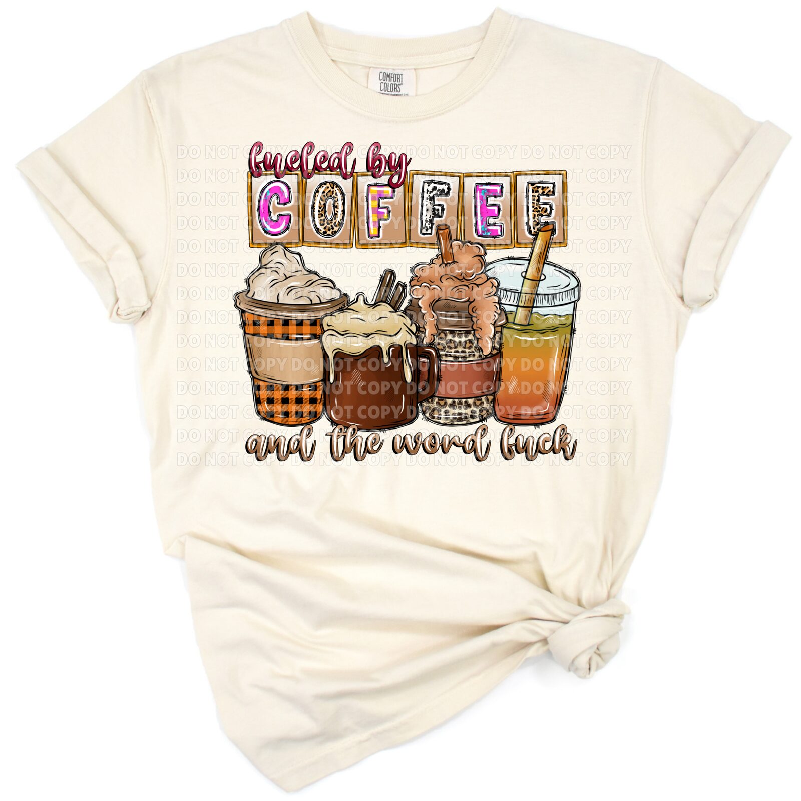 Bold autumn pumpkin and coffee cup art with playful handwritten text and orange fall leaves.