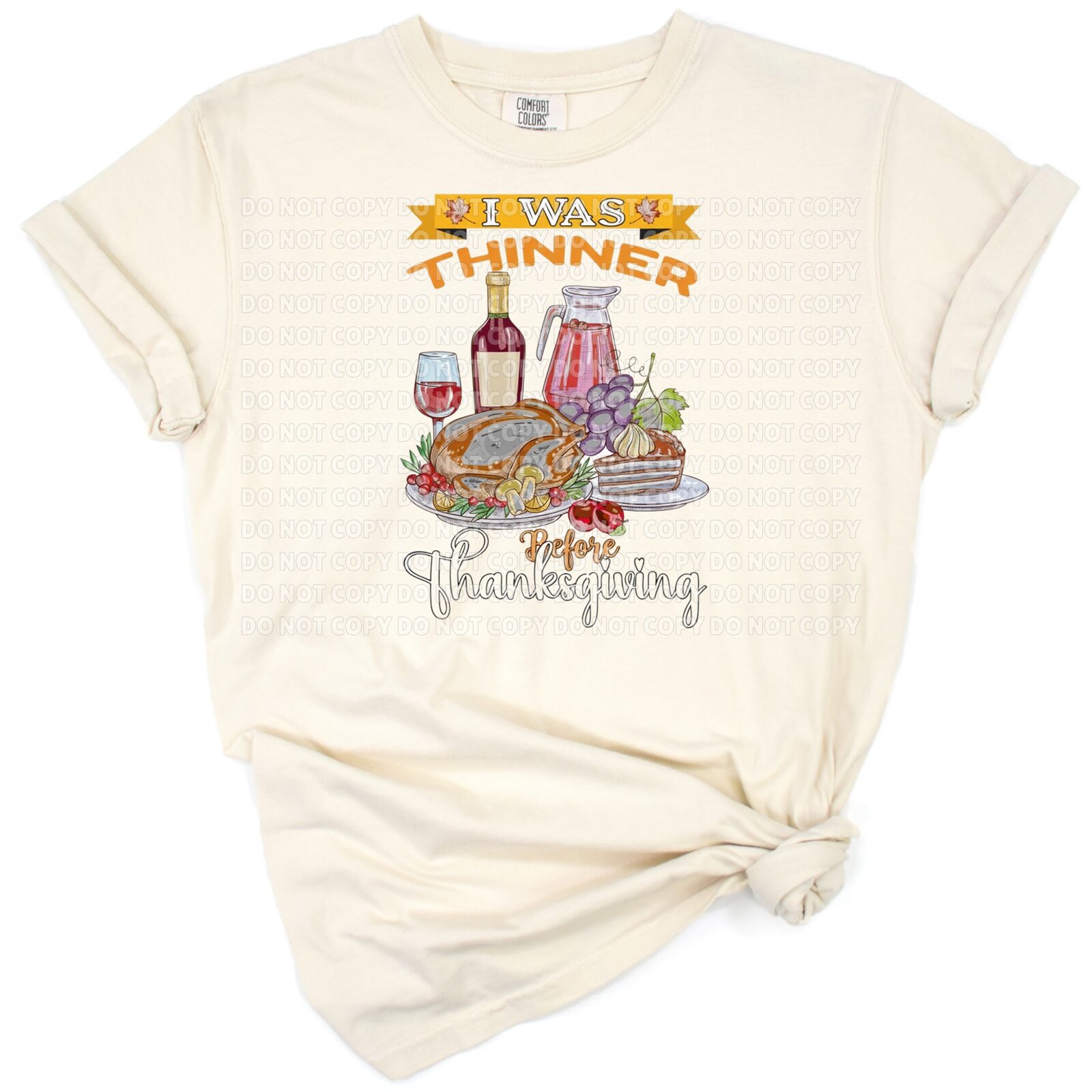 Cartoon style artwork of a humorous Thanksgiving dinner theme with playful text and festive elements.