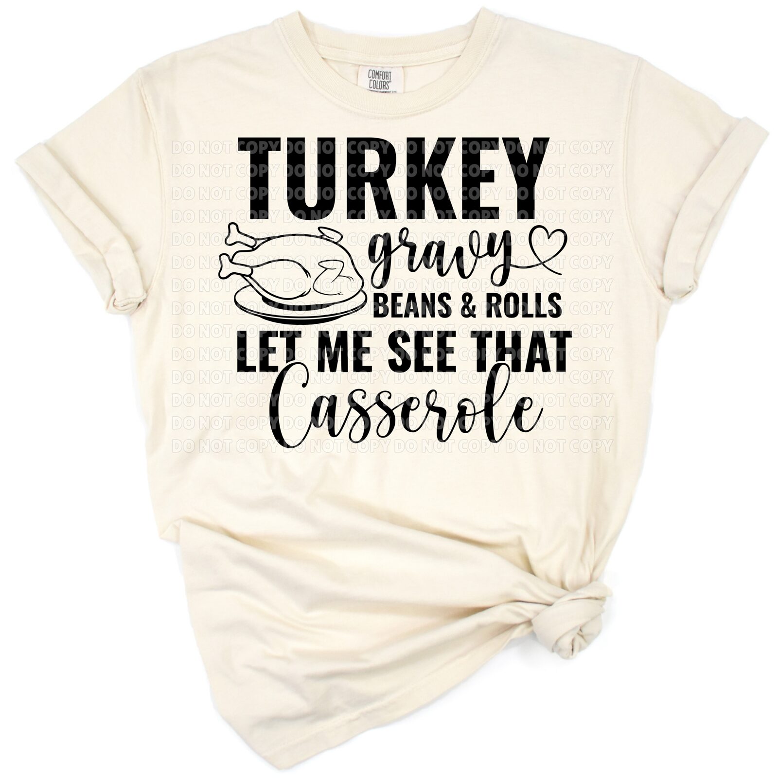Humorous design featuring Thanksgiving food items with a playful fall-themed quote.