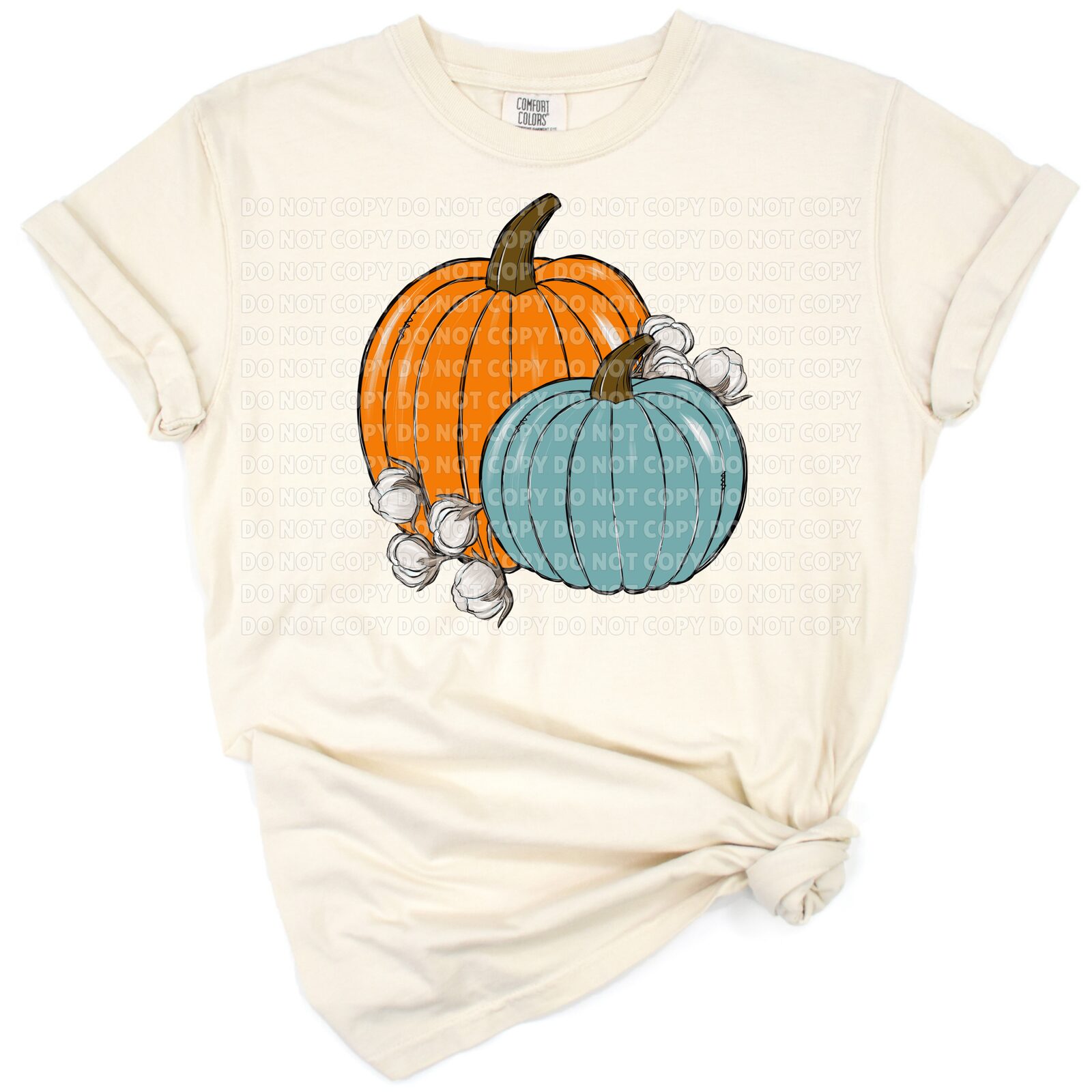 A group of hand drawn pumpkins in autumn colors with a rustic and cozy fall style.