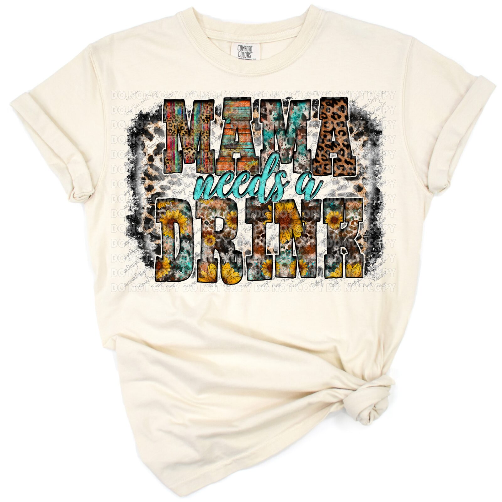 Cartoon western text with leopard and cowhide pattern accents and playful mama theme.