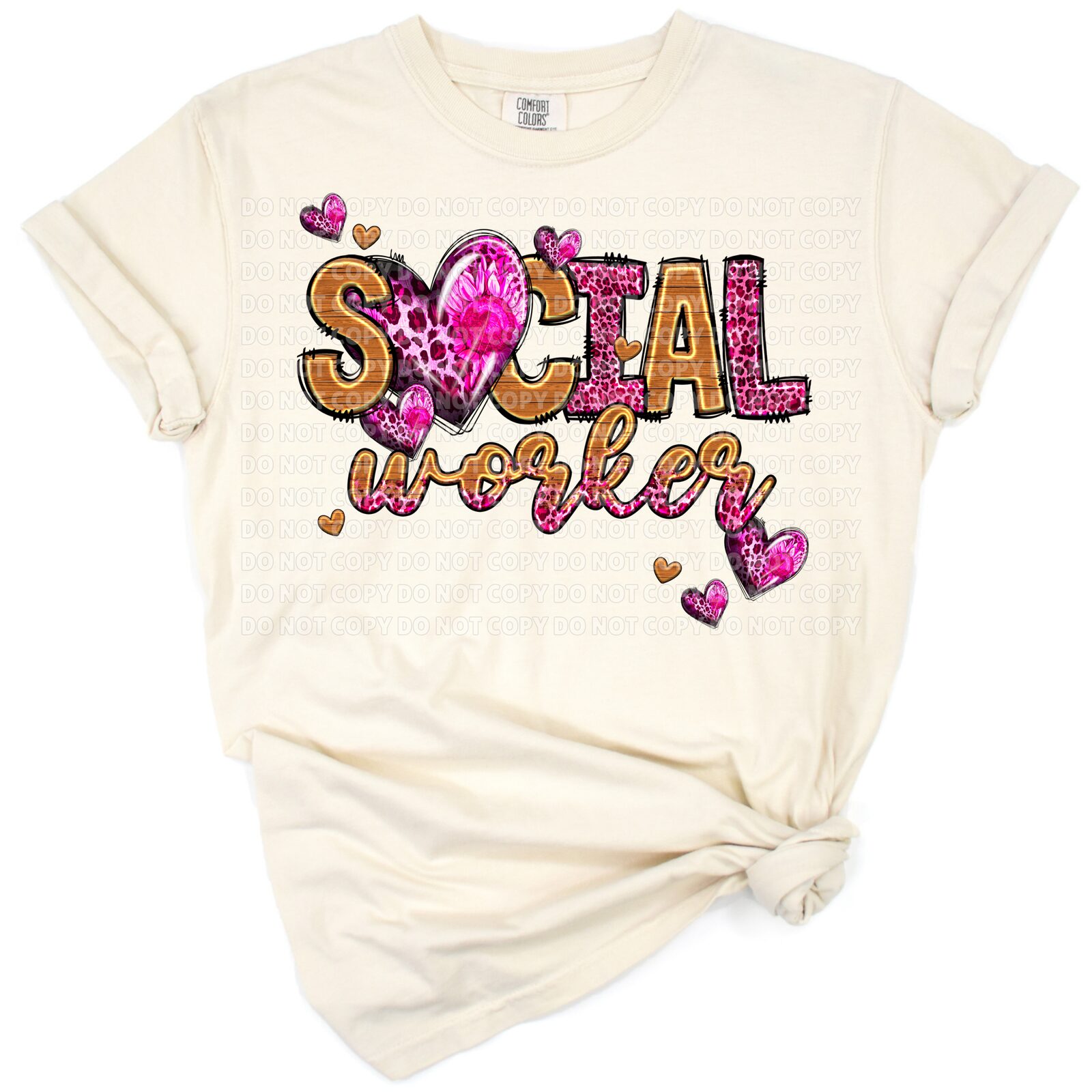 A pink leopard print heart with social worker lettering in a fun retro style.