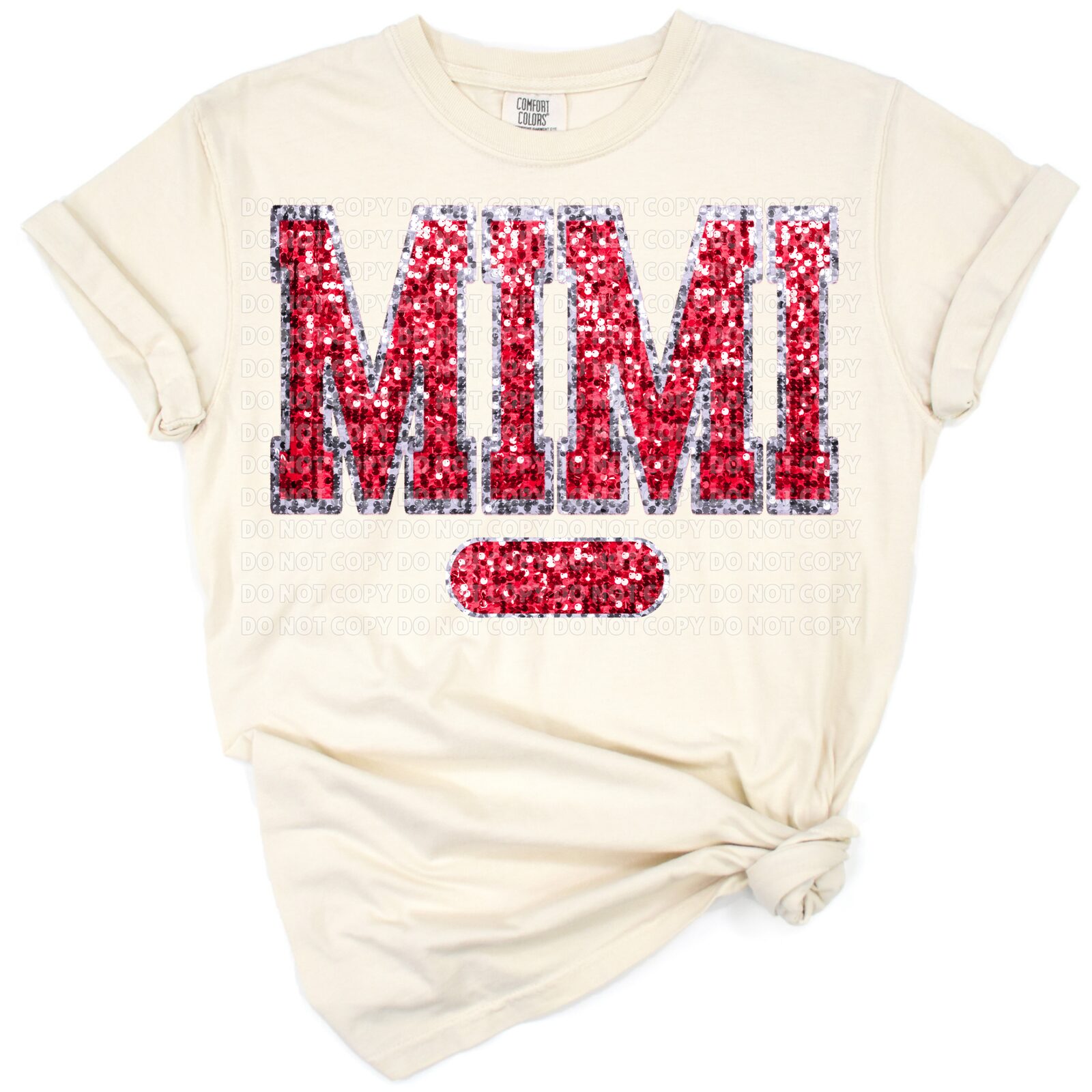 Retro faux sequin Mimi Est. with blank year in colorful, glittery text