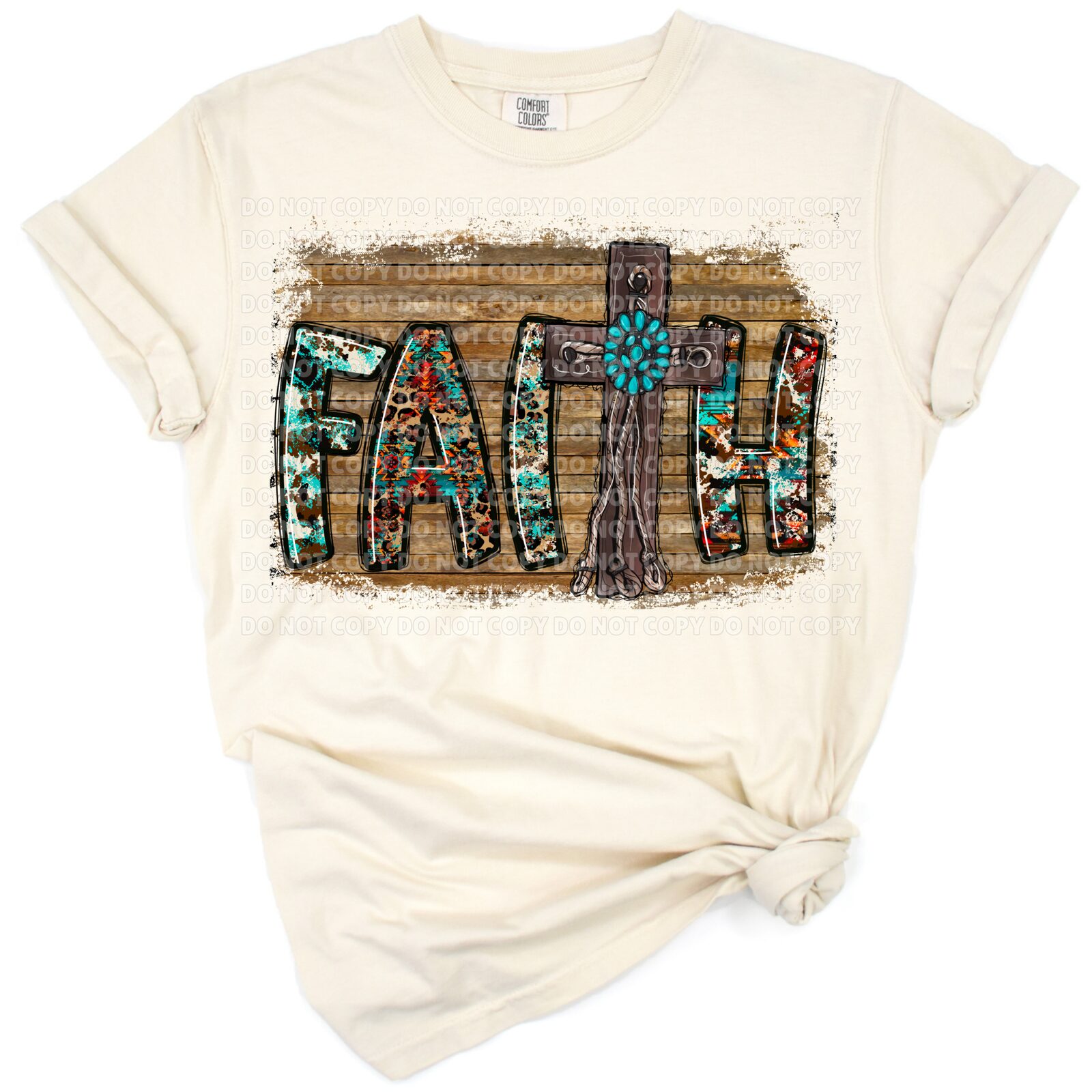 Playful doodle letters spelling faith with a cross incorporated in the design.