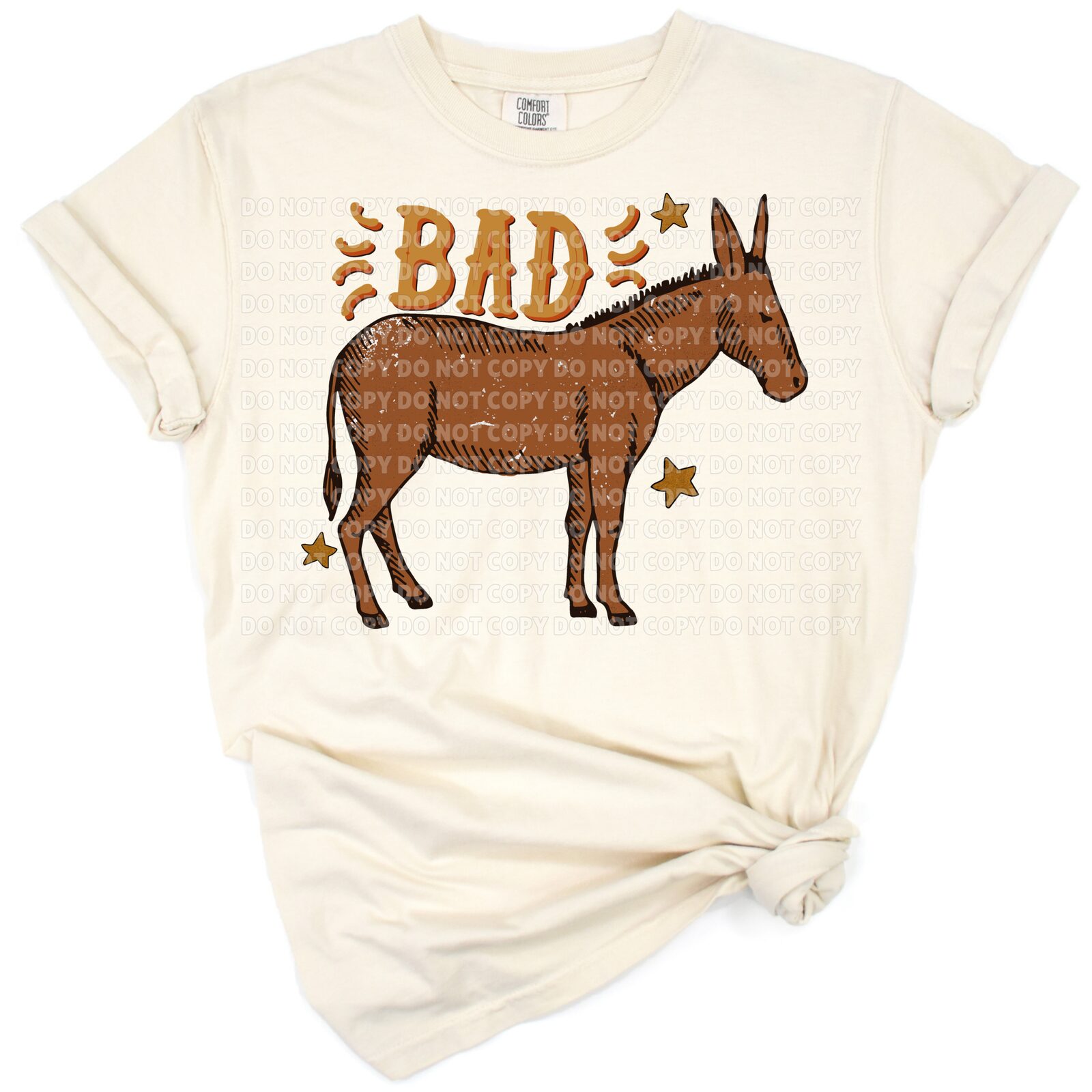 A vintage style illustration of a western donkey with retro country accents.