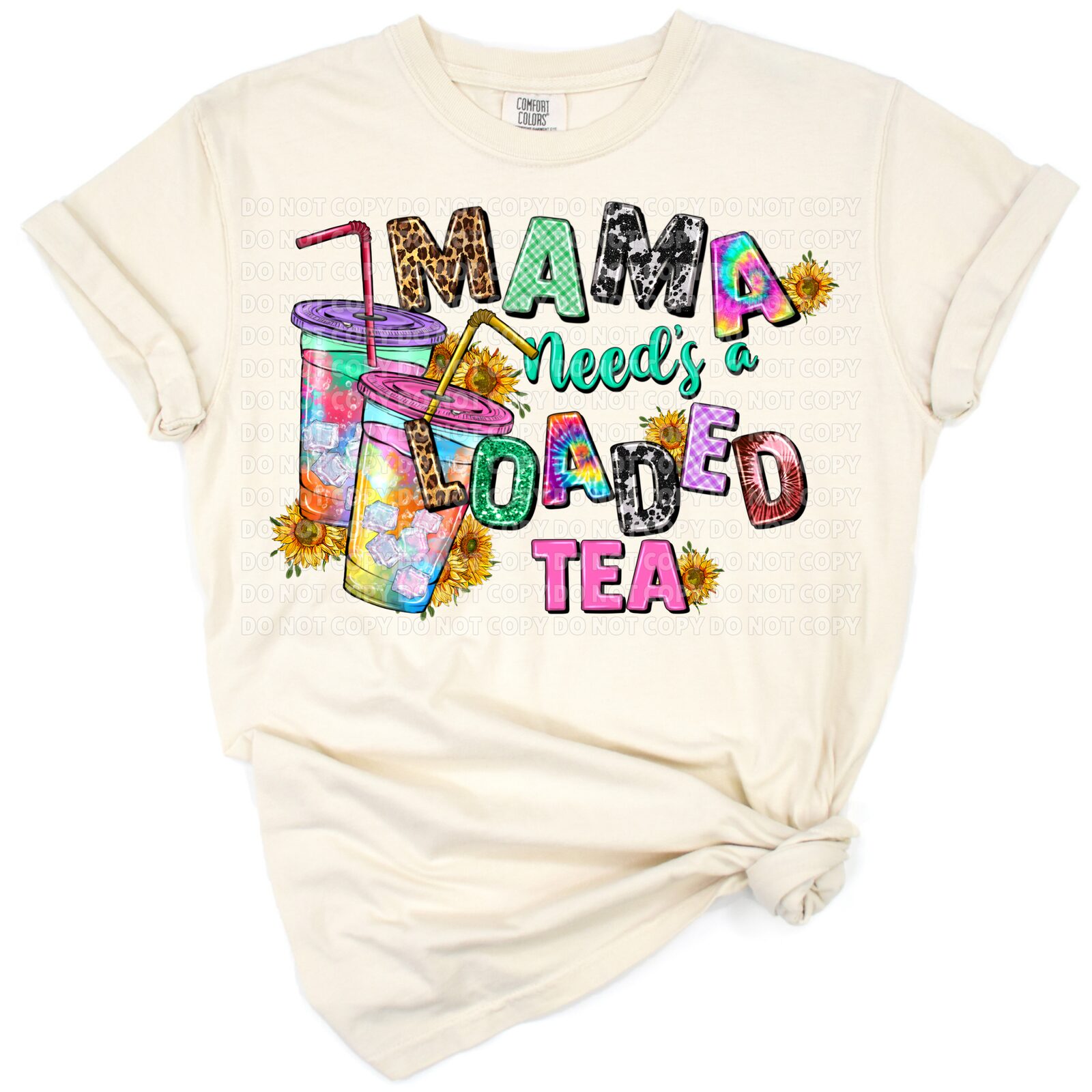 Hand drawn artwork of a retro iced tea with lemon and summer lettering in a colorful style.