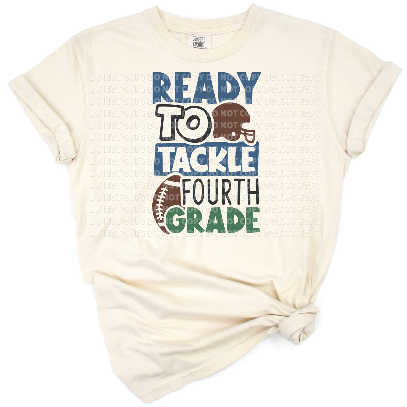 Smiling football and playful fourth grade text with a team theme