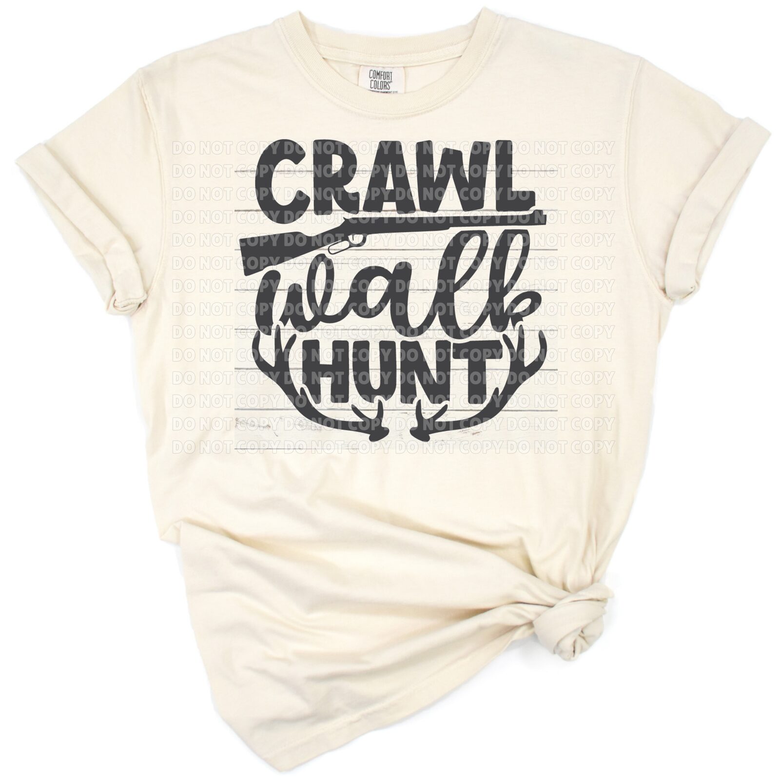 Artwork features deer antlers and a hunting gun in a bold, rustic design.