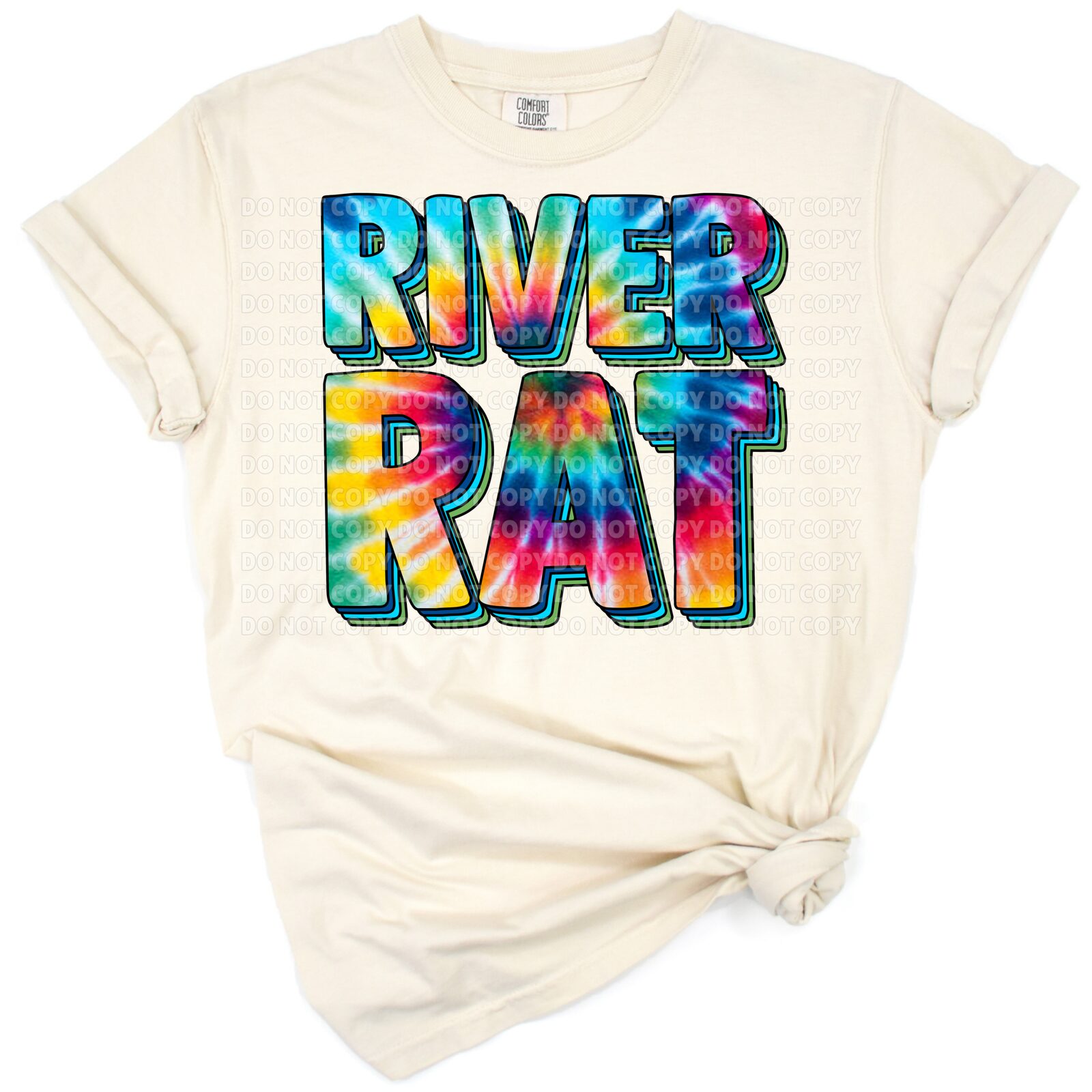 Playful river rat in vibrant retro tie dye colors and grunge accents.