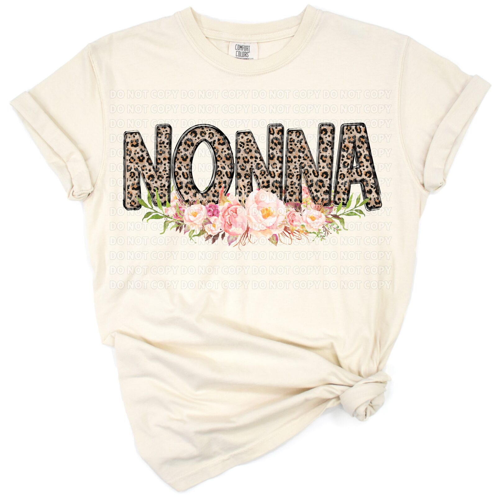 Hand drawn boho leopard Nonna with floral accents and modern flowers