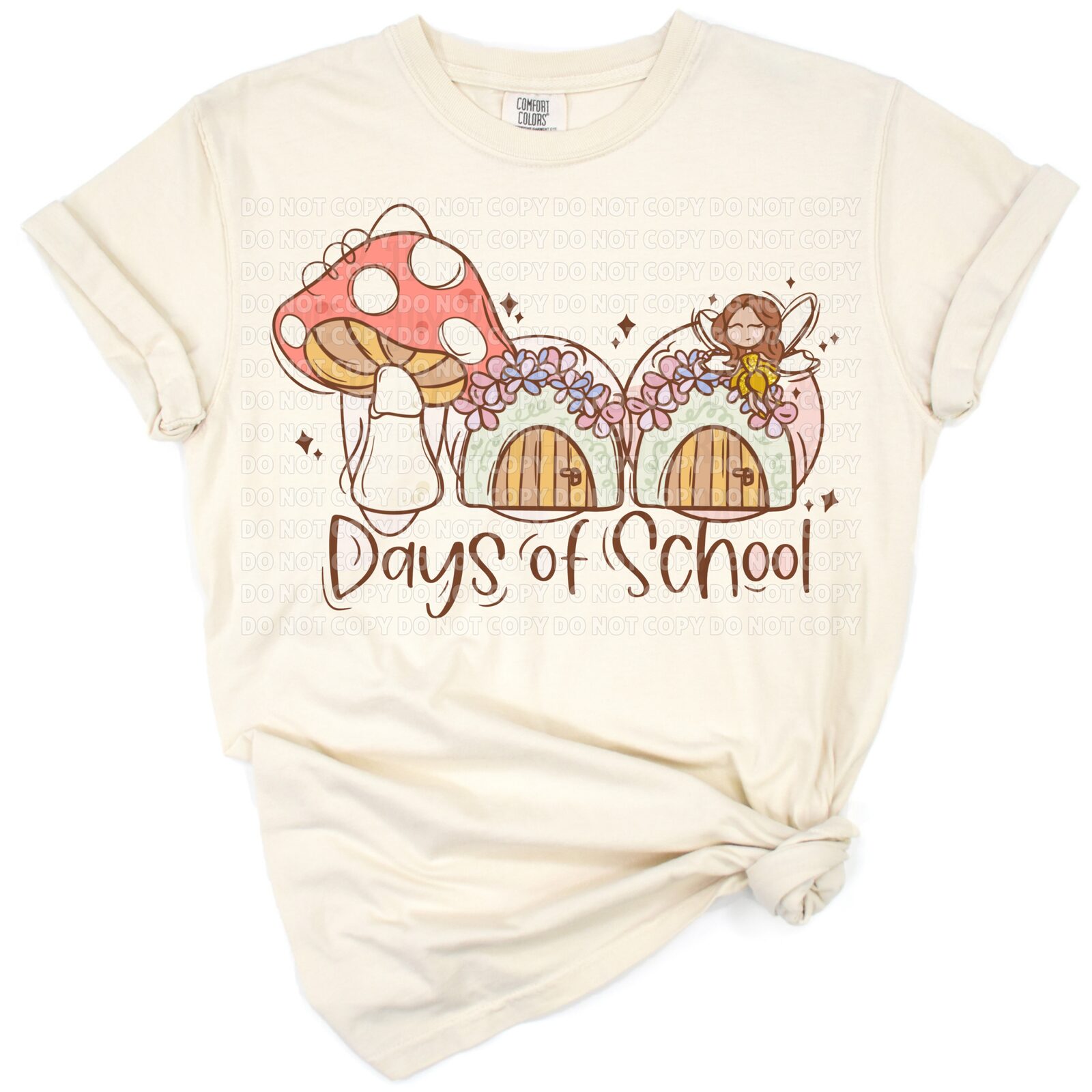 A cute little girl dressed as a fairy with mushrooms, celebrating 100 days of school.