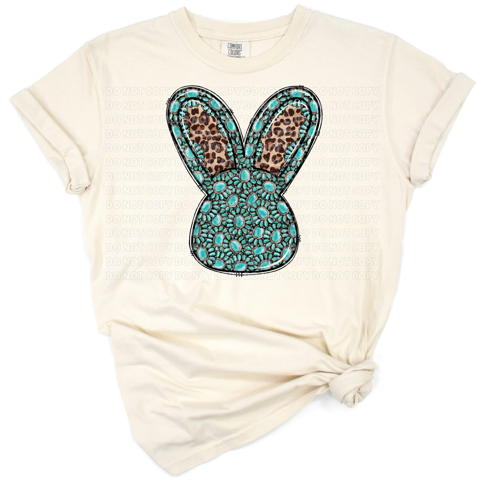 A turquoise gemstone-inspired rabbit in a playful Western Easter style.