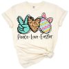 Peace love Easter artwork with pastel colors, cute kids elements, and fun girls' spring design.