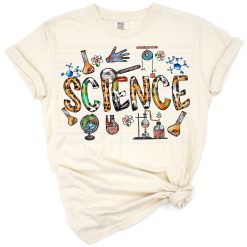 A western-themed science artwork with fun academic elements and school motifs.