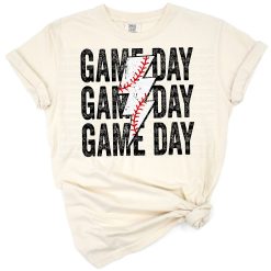 Distressed game day baseball and t-ball design with a bold lightning bolt and stacked lettering.
