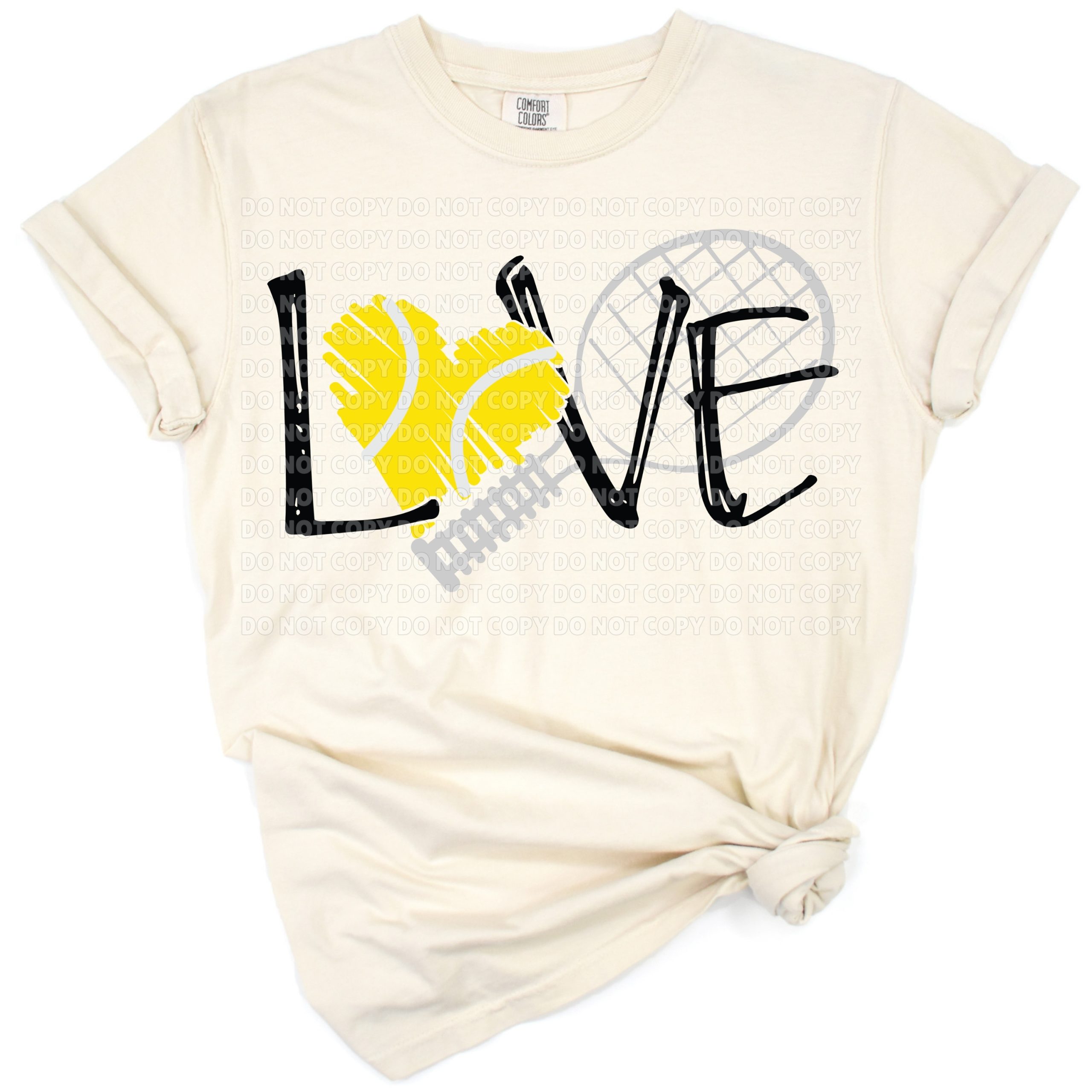 A graphic design featuring tennis rackets, hearts, and playful text celebrating tennis and sports moms.