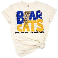 A bold leopard print lightning bolt with Bearcats text in a retro school spirit theme.