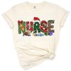A festive design featuring a stethoscope, nurse cap, and Christmas decorations.