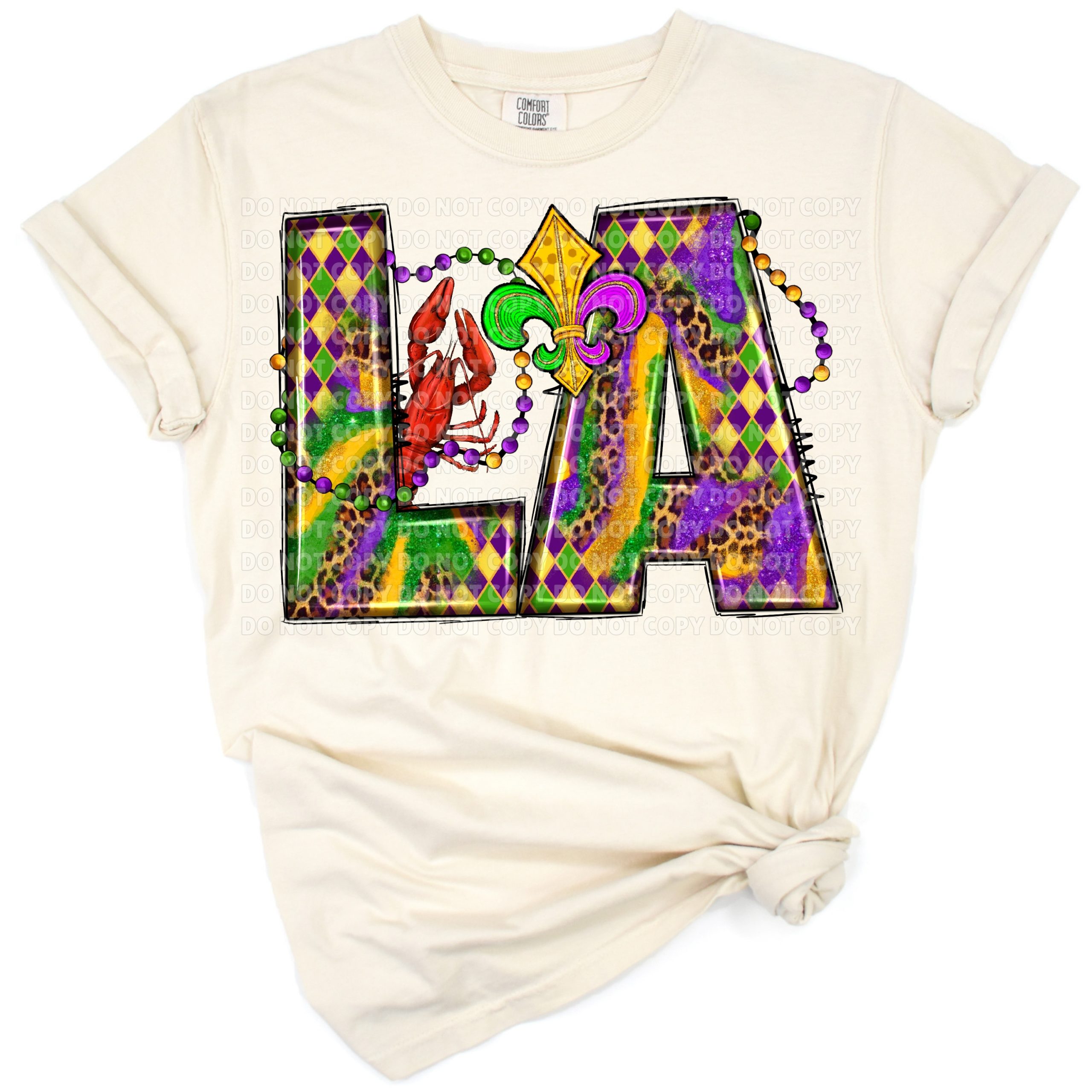 Colorful Louisiana Mardi Gras artwork with western elements and festive carnival motifs.