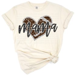 A distressed heart design with a football pattern and the word Mama styled for sport moms.