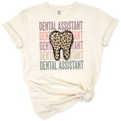 A tooth illustration stacked with cheetah and leopard animal print patterns in a playful style.