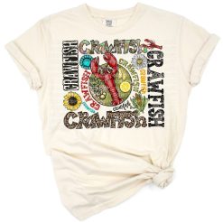 A western-style crawfish with corn and sunflower artwork in bold typography.