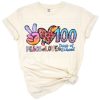 Illustration of peace, love, and a cheerful girl celebrating 100 days of school.