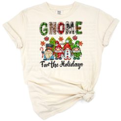 A festive gnome with Christmas decorations and holiday accents.