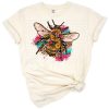 A cute bee with floral and leopard accents in a western-inspired style.