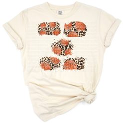 Distressed cheetah leopard patches combined with a basketball graphic design.