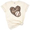 A leopard print heart design featuring baseball and football elements.