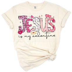 A retro western Valentine heart with love and faith themed elements.
