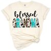 A boho style design featuring blessed grandma text with cowhide, leopard, and southern farm elements.
