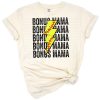 Stacked distressed bonus mama lettering with a lightning bolt and softball graphic