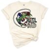 A retro-style striped bass with patriotic colors and themed dad and fishing elements.