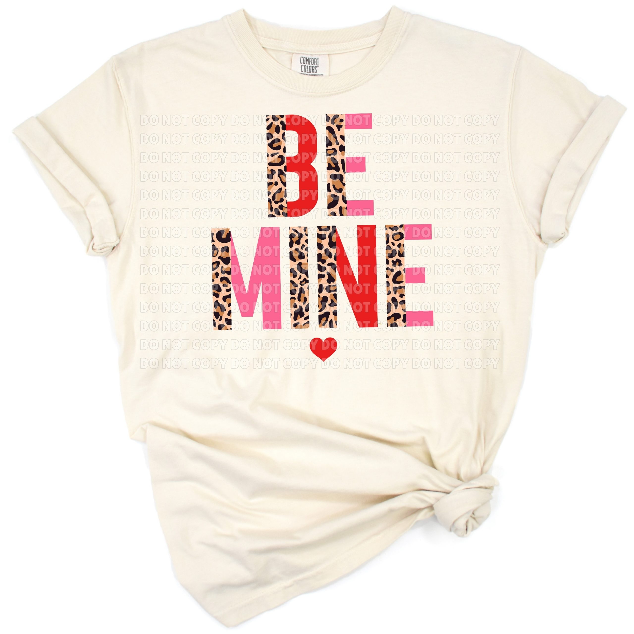 Half leopard print Be Mine design with heart shapes and playful Valentine’s Day theme.