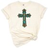 A western-inspired cross with gemstone accents and a leopard pattern in a boho style.
