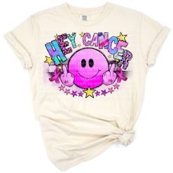 A western smiley face with a pink ribbon for breast cancer awareness and hope.