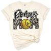 A retro-inspired black design featuring the words softball bonus mom with a sporty vibe.
